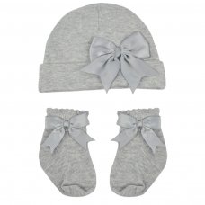 HS104-G: Grey Hat & Sock Set w/Bow